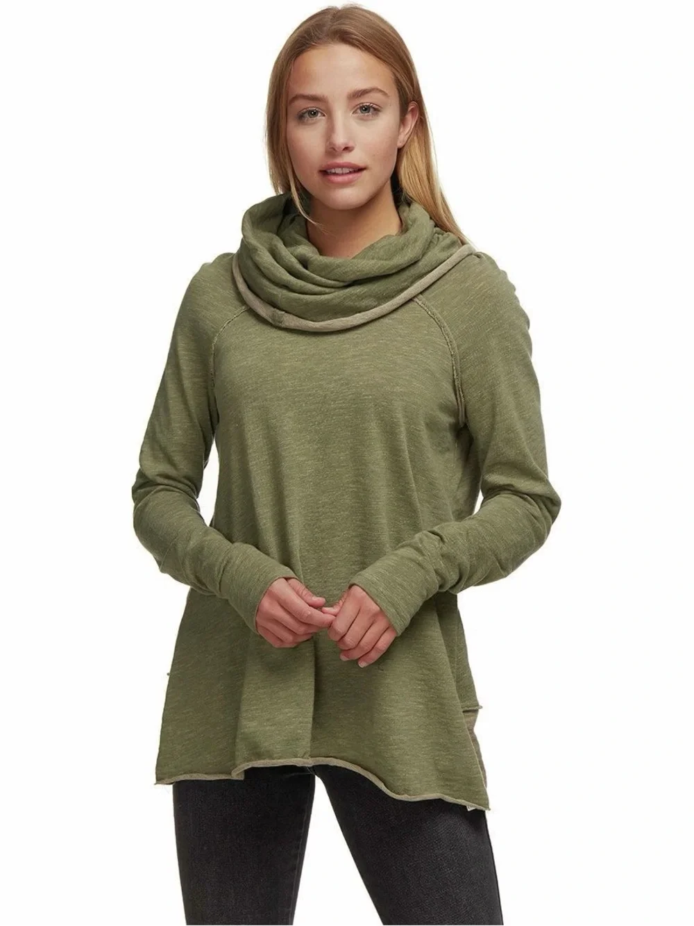 Free People Beach Cocoon Olive Green Cowl Neck Sweater